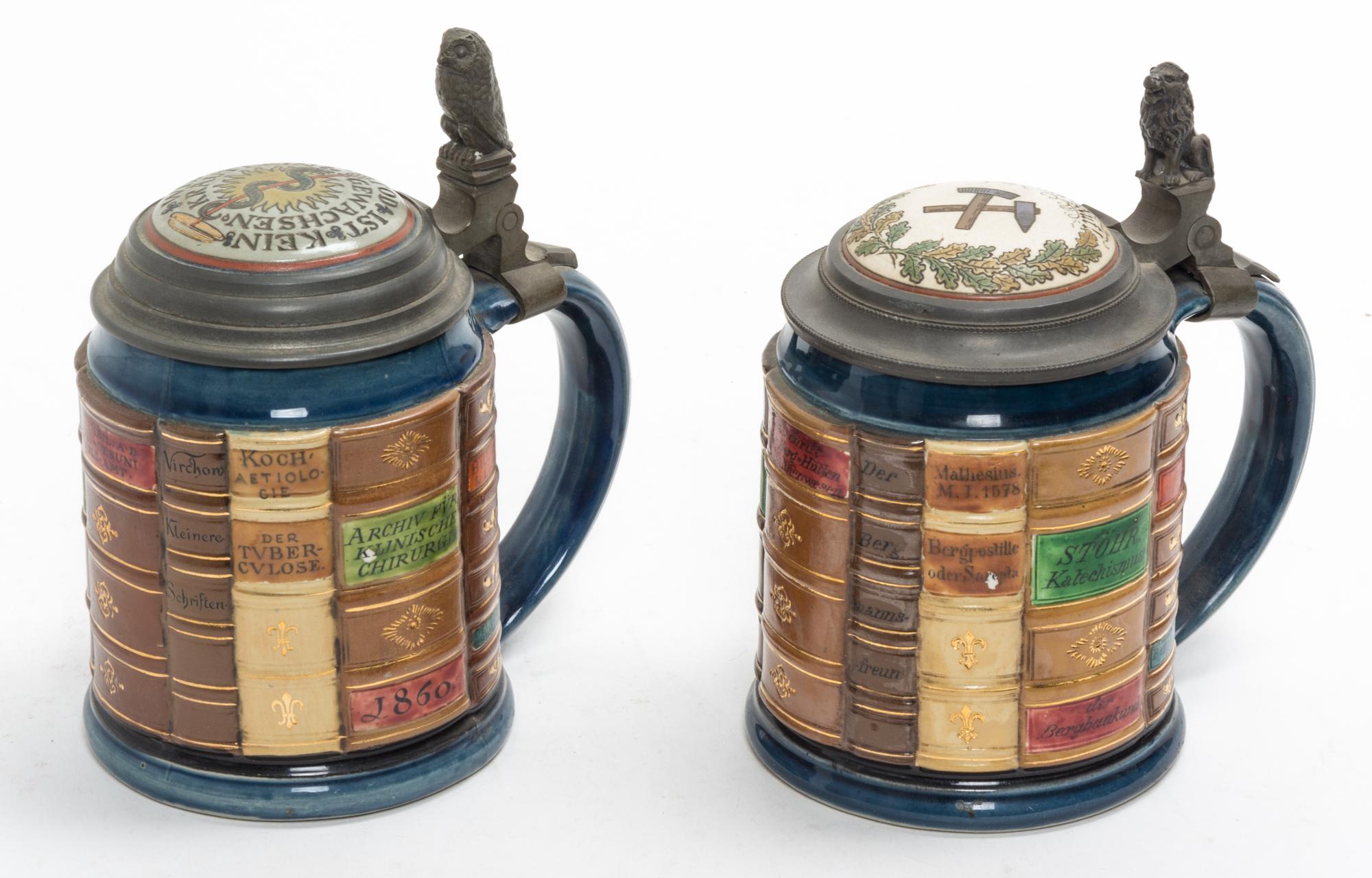 A Pair of Mettlach Pewter Mounted Steins Height 6 3/4 inches. — 20TH CENTURY