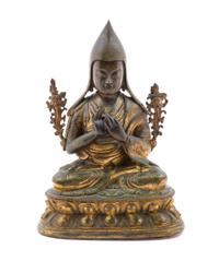 A Sino-Tibetan Parcel-Gilt Bronze Figure of Tshongkapa