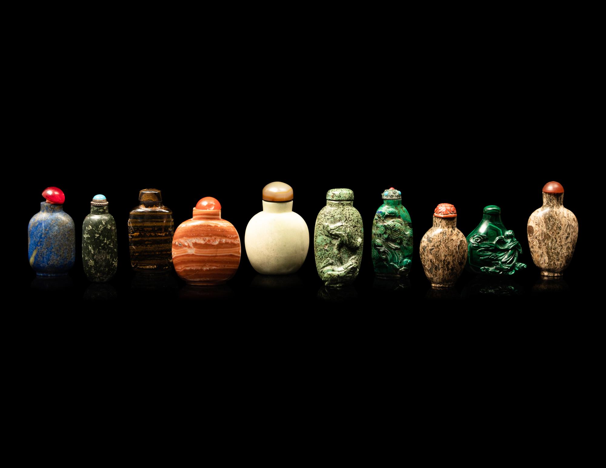 10 Chinese Hardstone Snuff Bottles