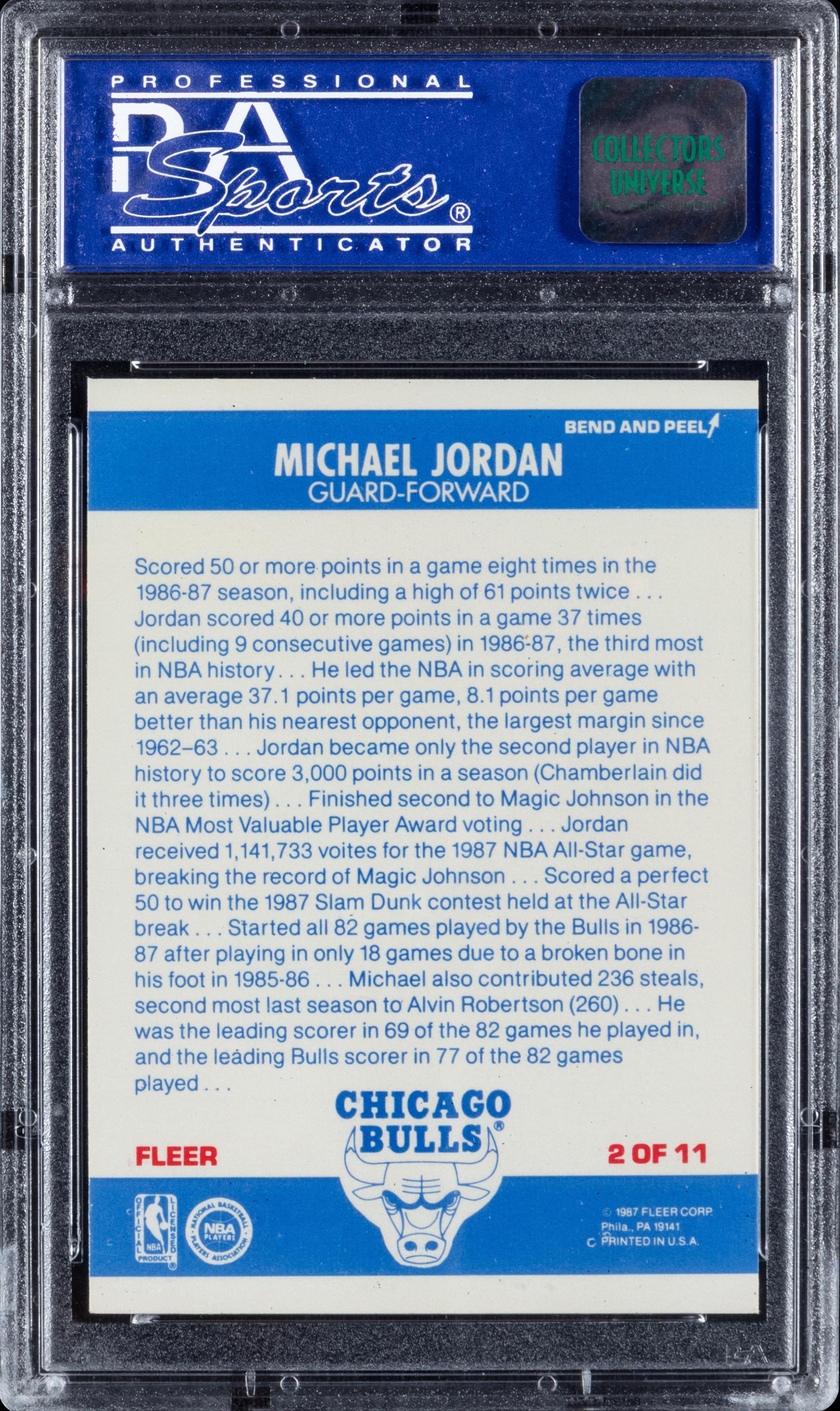 A 1987 Fleer Michael Jordan Sticker No. 2 (PSA 8 NM-MT)