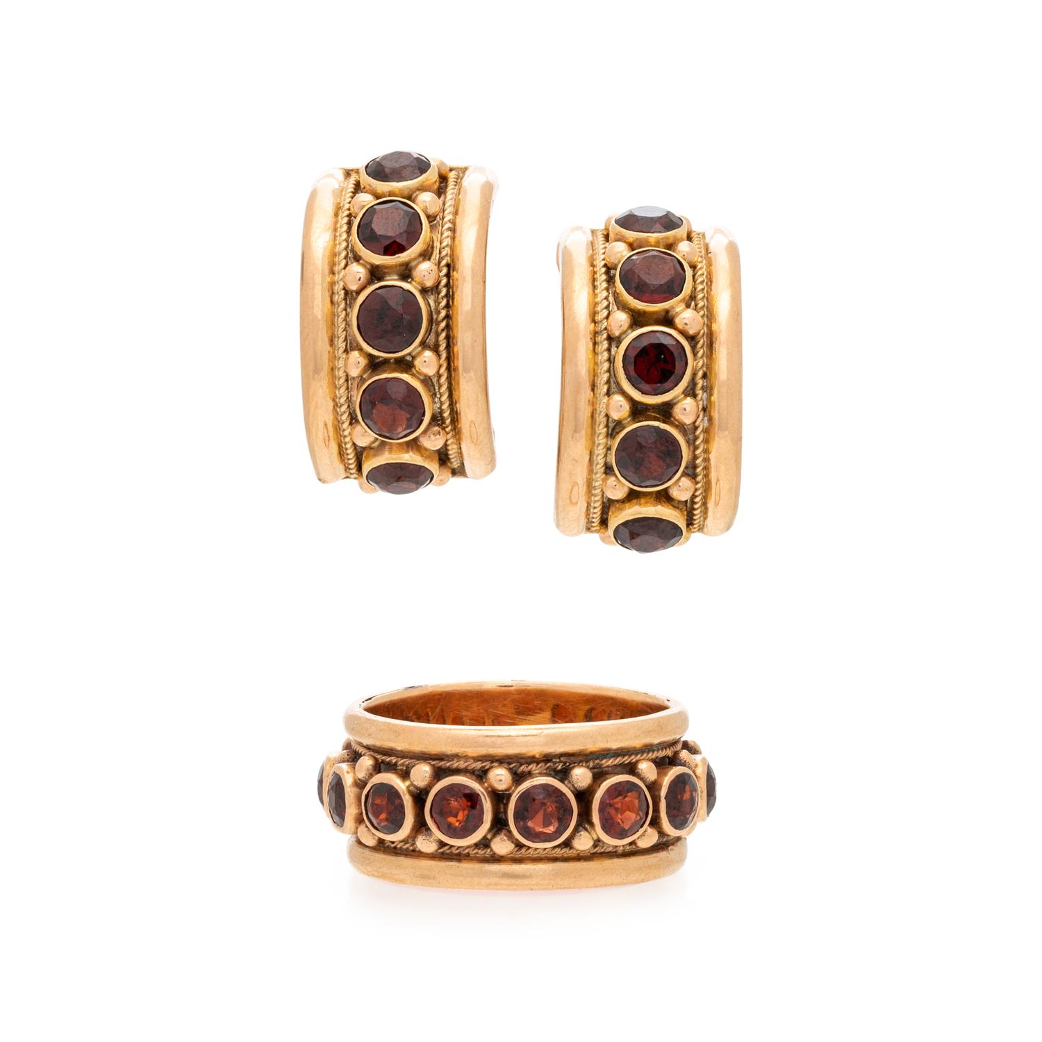 COLLECTION OF ROSE GOLD AND GARNET JEWELRY