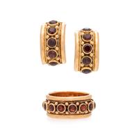 COLLECTION OF ROSE GOLD AND GARNET JEWELRY