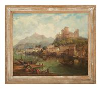 View of Mountain Town with Fisherfolk