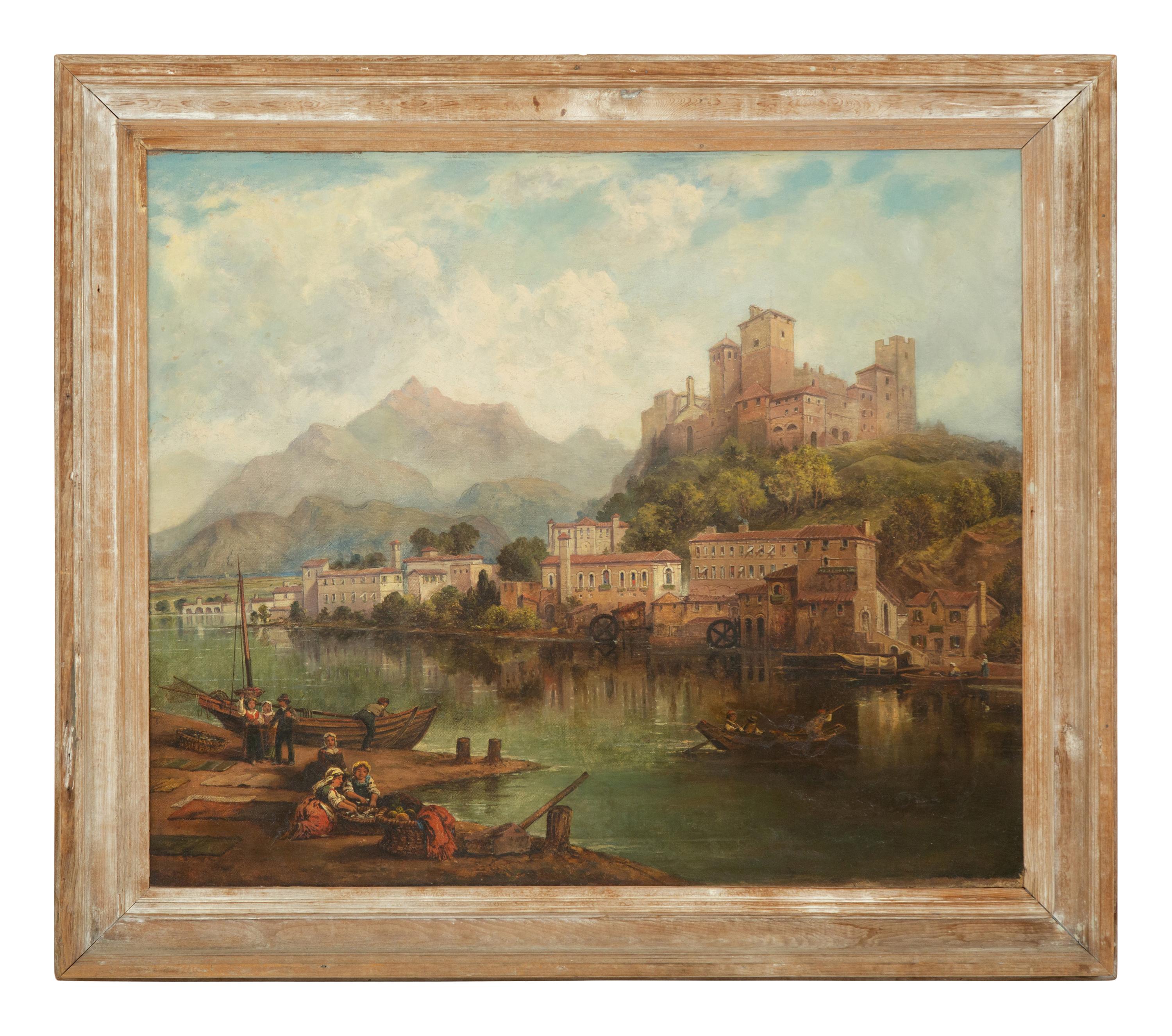 View of Mountain Town with Fisherfolk