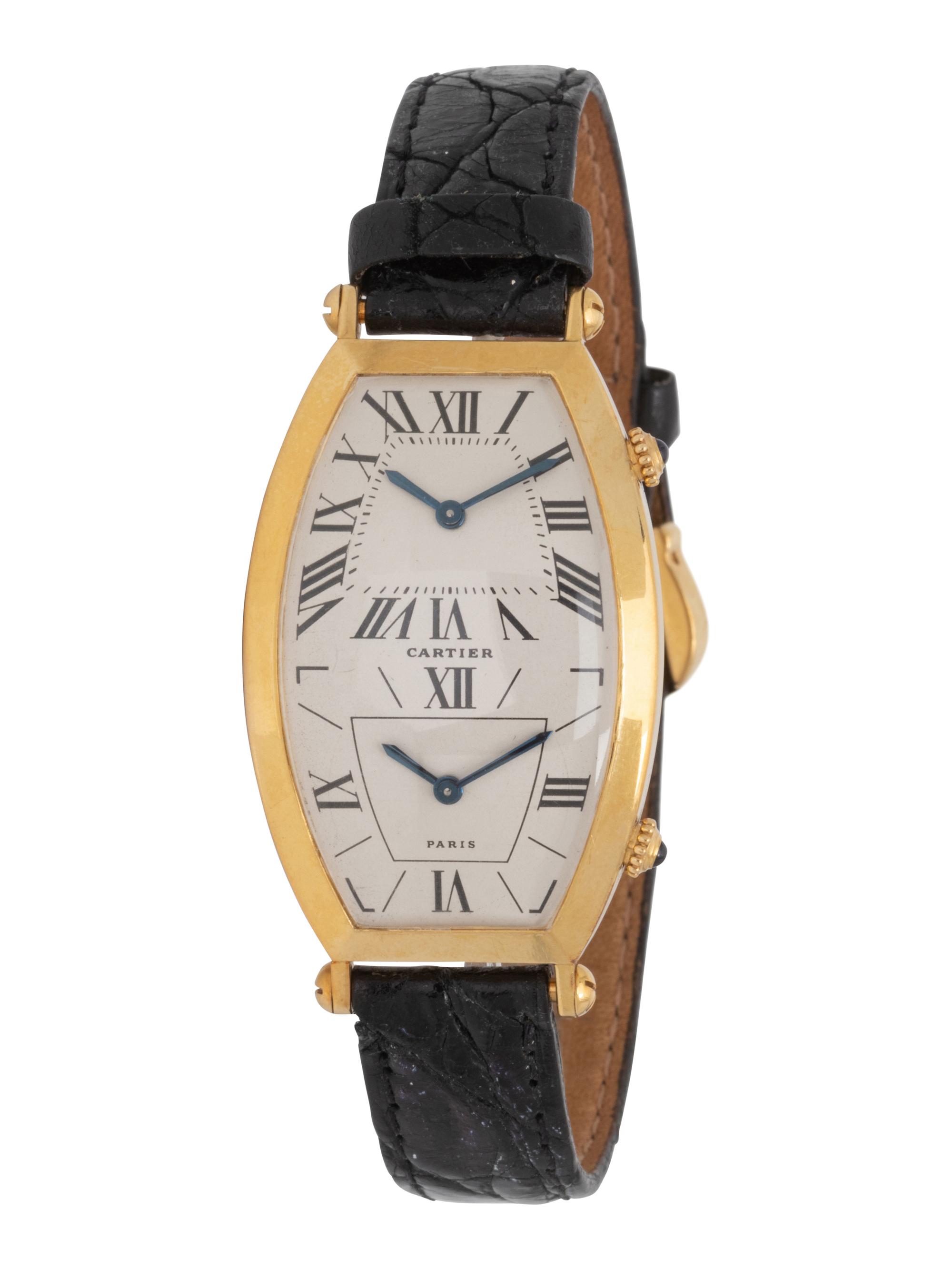 CARTIER, 18K YELLOW GOLD DUAL-TIME 'TONNEAU' WATCH