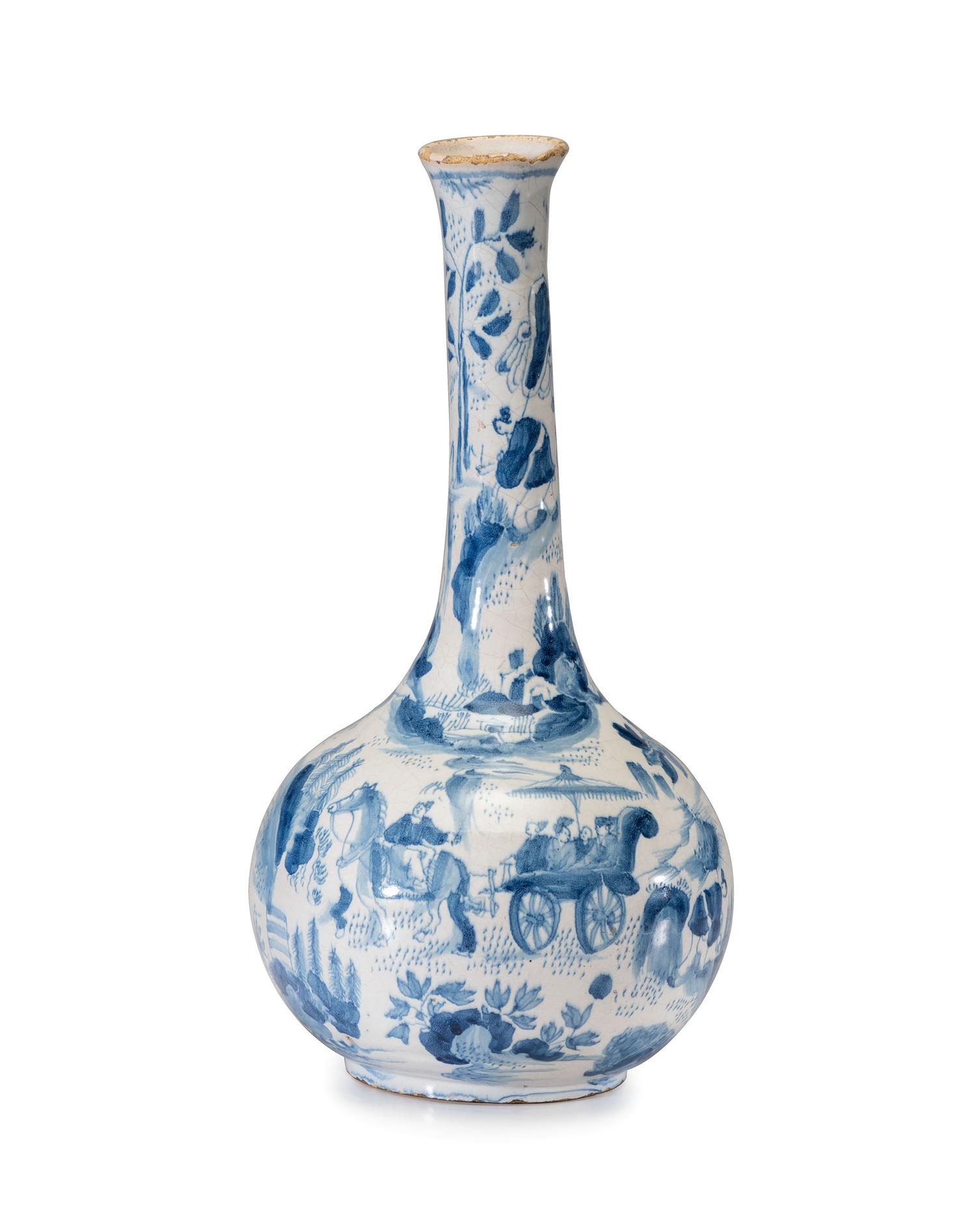 A Dutch Delft Blue and White Glazed Vase