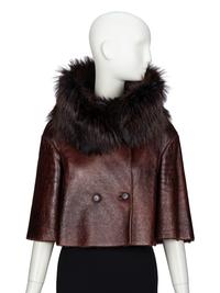 PRADA, FUR COLLAR CROPPED LEATHER JACKET