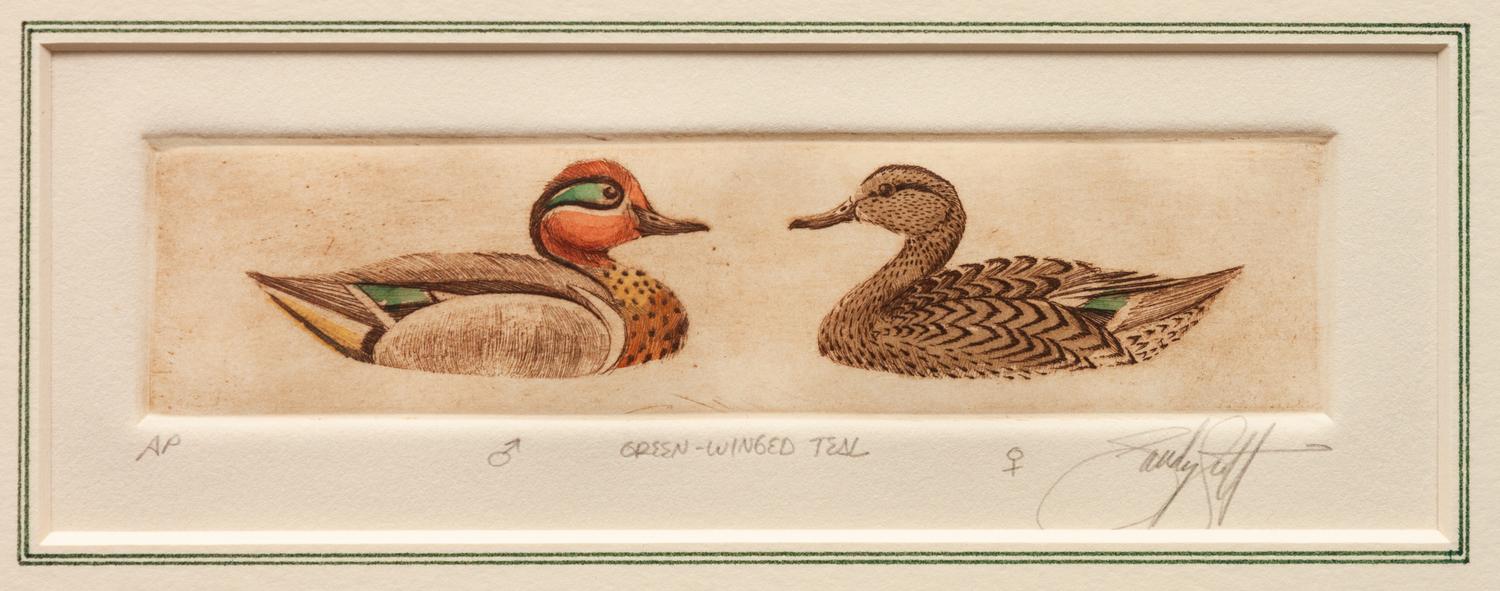Six Framed Prints, in Four Frames: Green-Winged Teal, Artist's Proof; Goldeneye & Bluebill Decoys, edition 34/100; Black Duck, edition 28/100; together in one frame: Redhead , edition 17/100; Bluebill , edition 10/100; Pintail , Artist's Proof