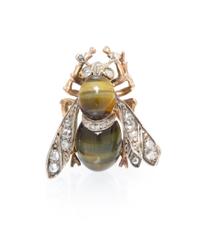 An Antique Silver Topped Gold, Tiger's Eye Quartz and Diamond Bee Pin, 3.20 dwts.