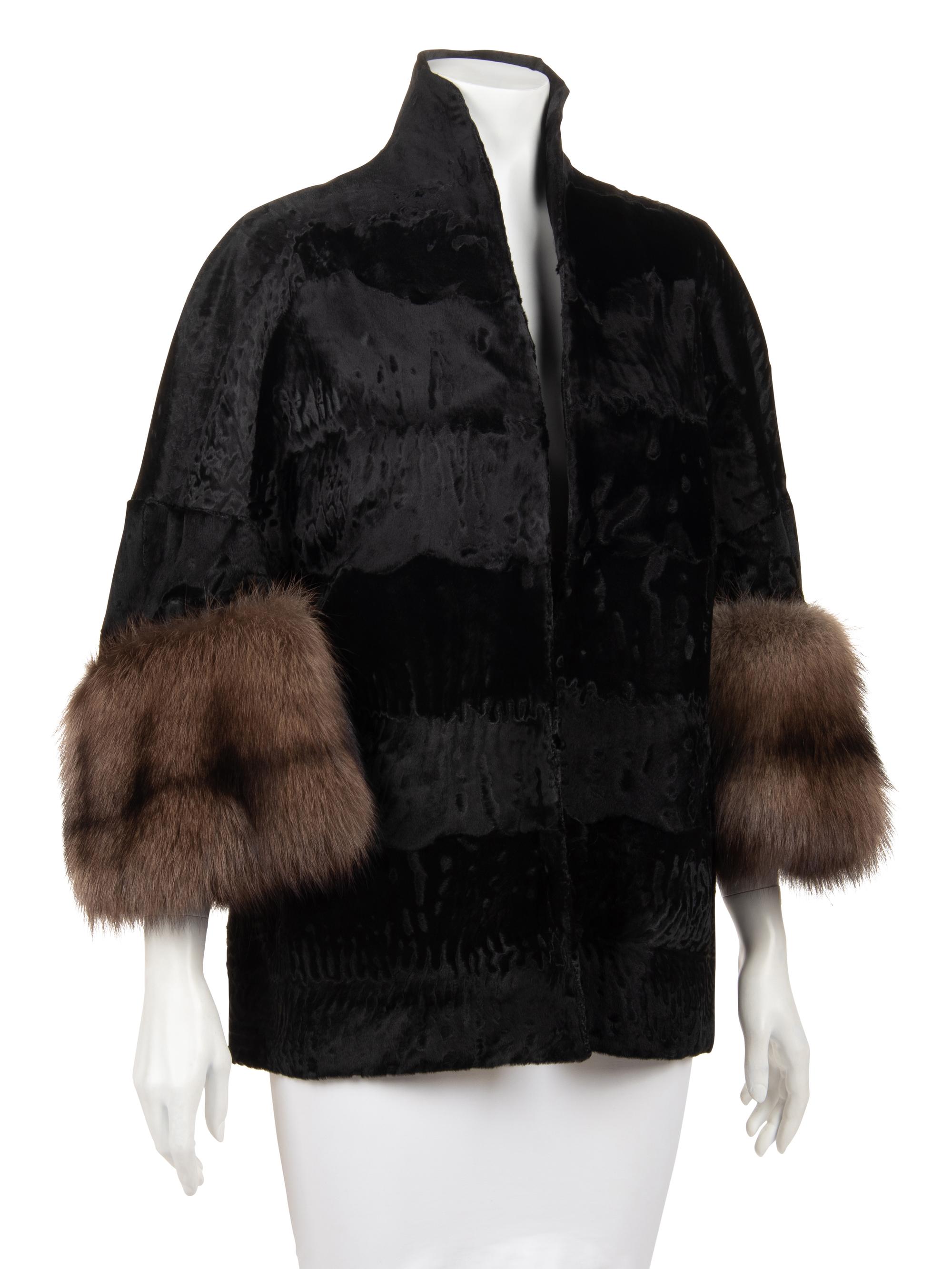 Ralph Rucci Broadtail Jacket with Fisher Fur Cuffs