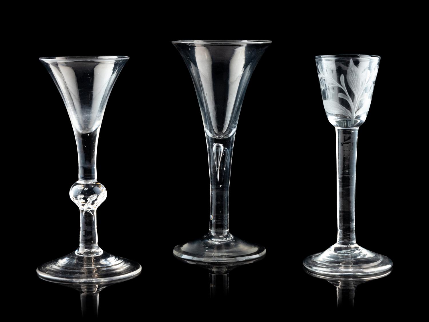 A Collection of Three English Wine Glasses