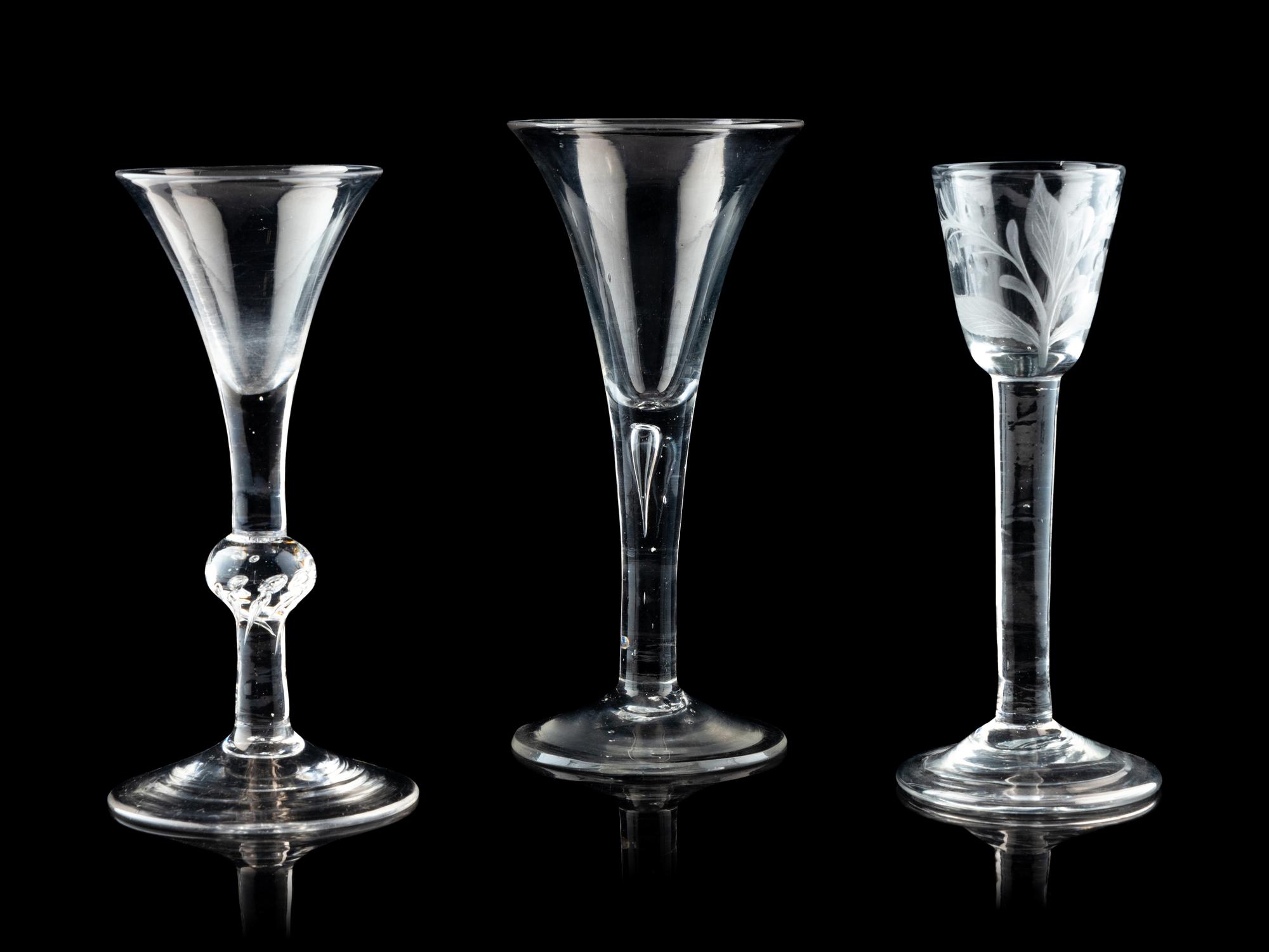 A Collection of Three English Wine Glasses