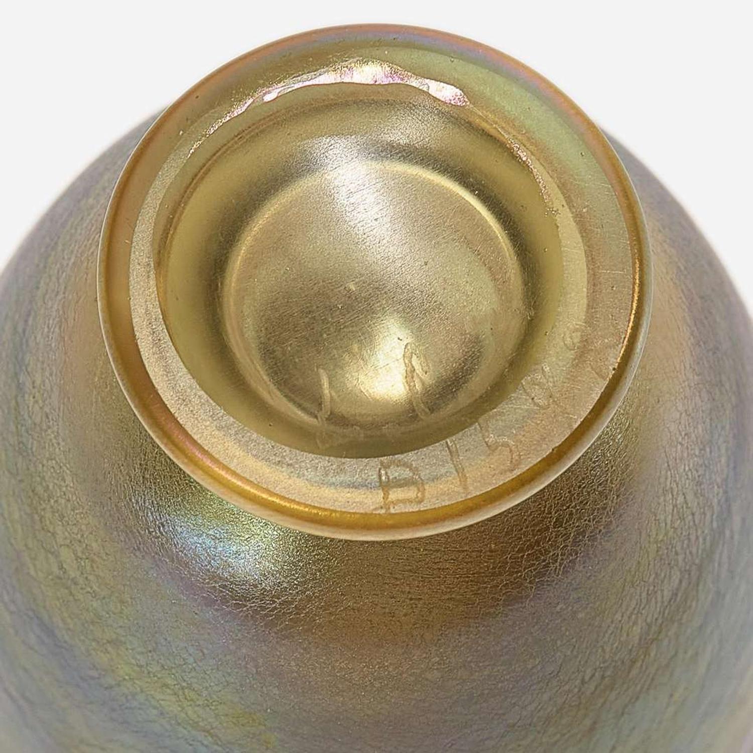 Tiffany Studios (American, active 1878-1932) Three Decorated Favrile Glass Vases, New York, circa 1894-1895