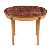 A Louis XVI Style Parquetry and Marble-Top Side Table