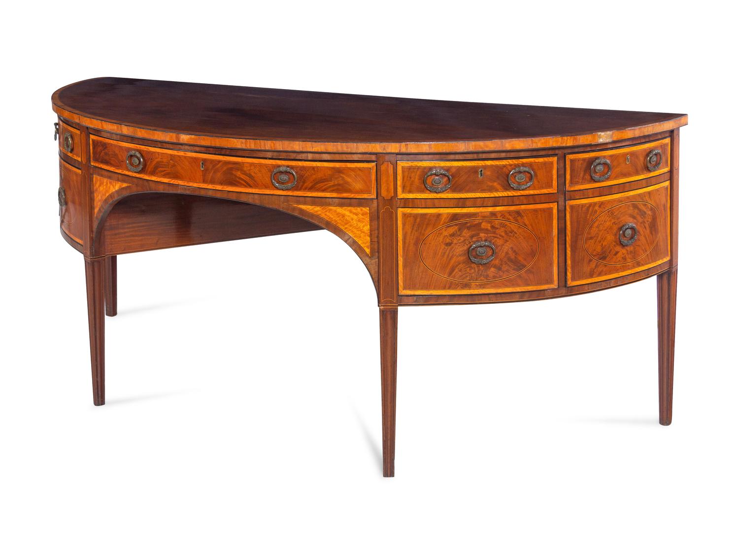 A George III Satinwood and Ebony-Banded Mahogany Sideboard