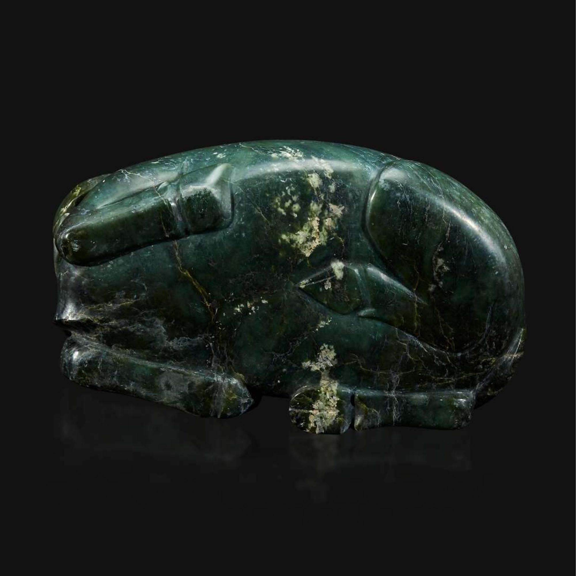 A large Chinese spinach jade recumbent water buffalo 菠菜绿玉水牛
