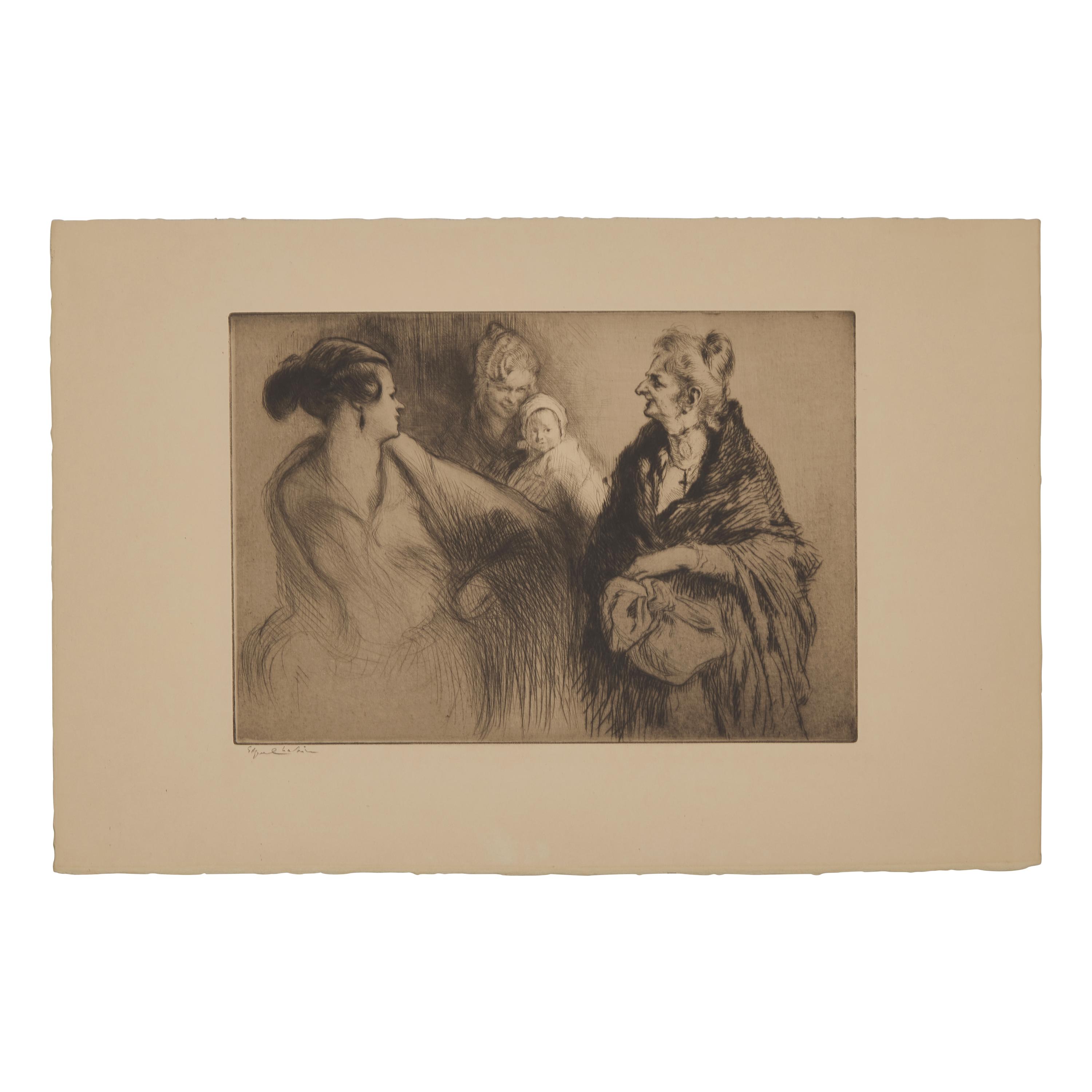 Edgar Chahine (French, 1874-1947) — Portrait of a Woman ; Together with Family Portrait (Two Works)