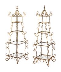 A Pair of Italian Gilt Metal Pagoda-Form Etageres