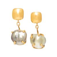 HIGH KARAT YELLOW GOLD AND CULTURED BAROQUE PEARL EARRINGS