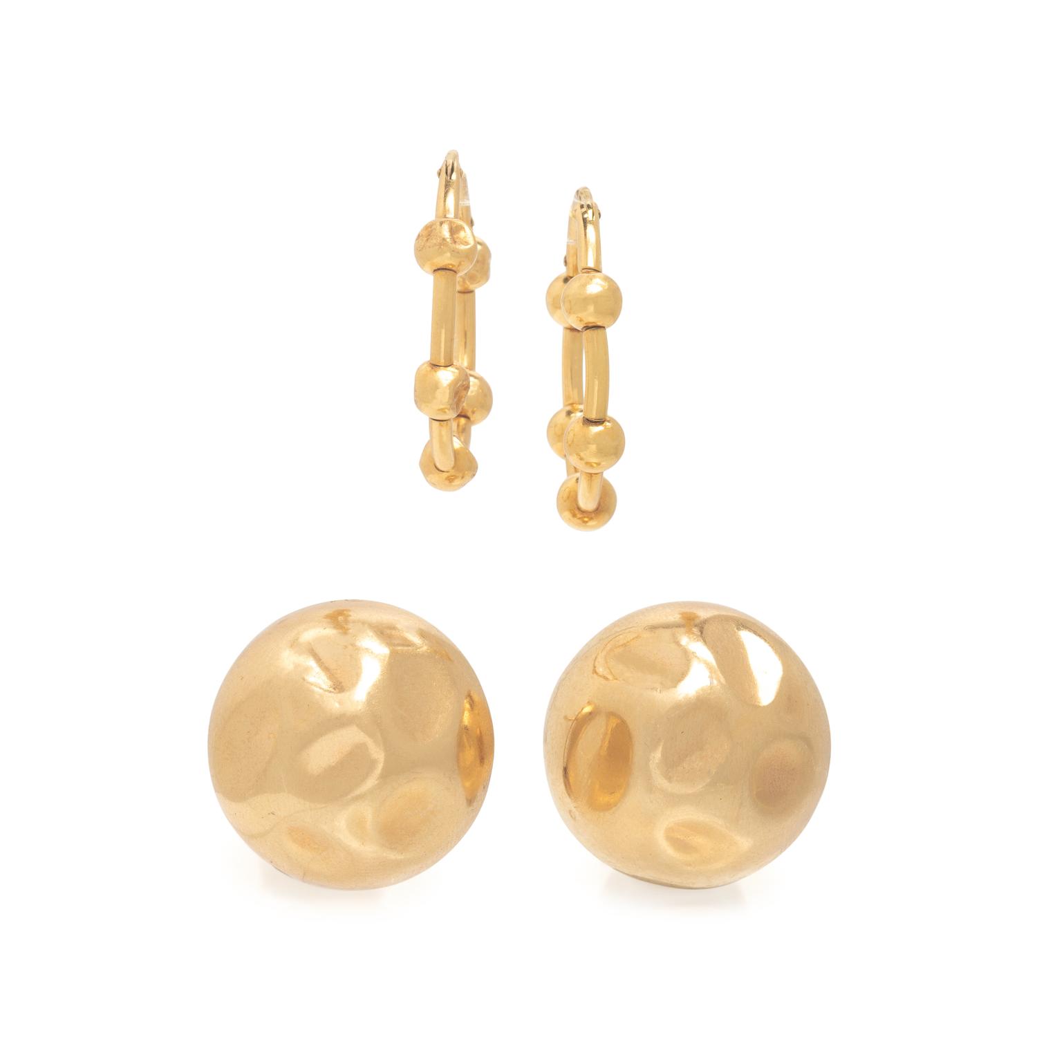 Two Pairs of Yellow Gold Earrings