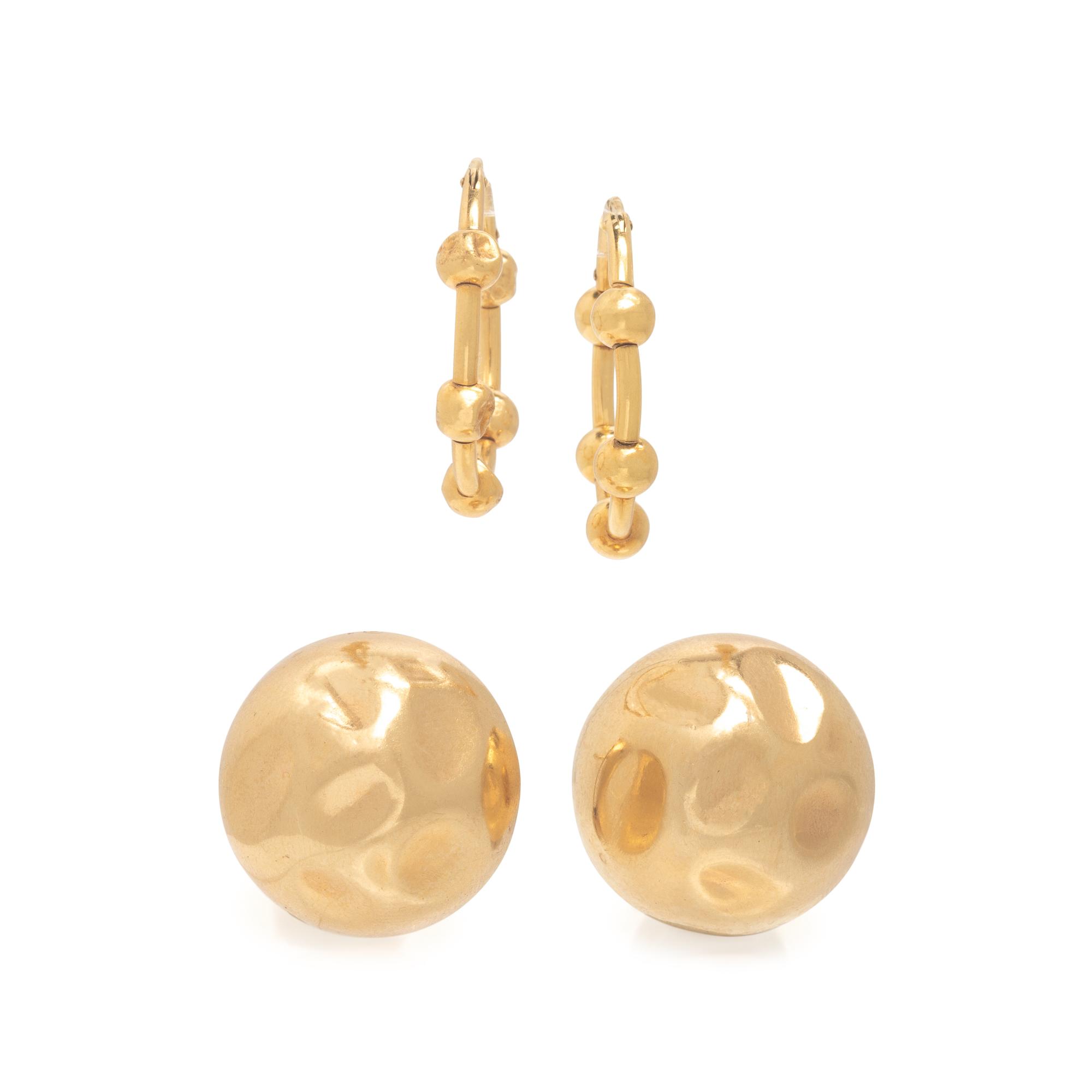 Two Pairs of Yellow Gold Earrings