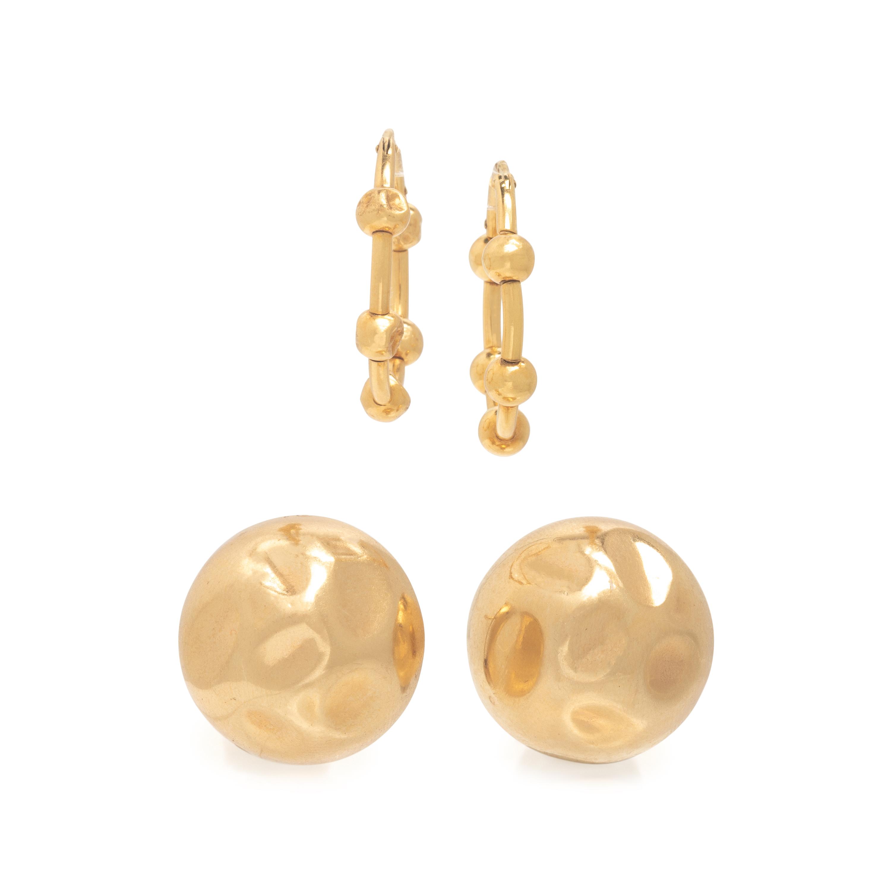 Two Pairs of Yellow Gold Earrings