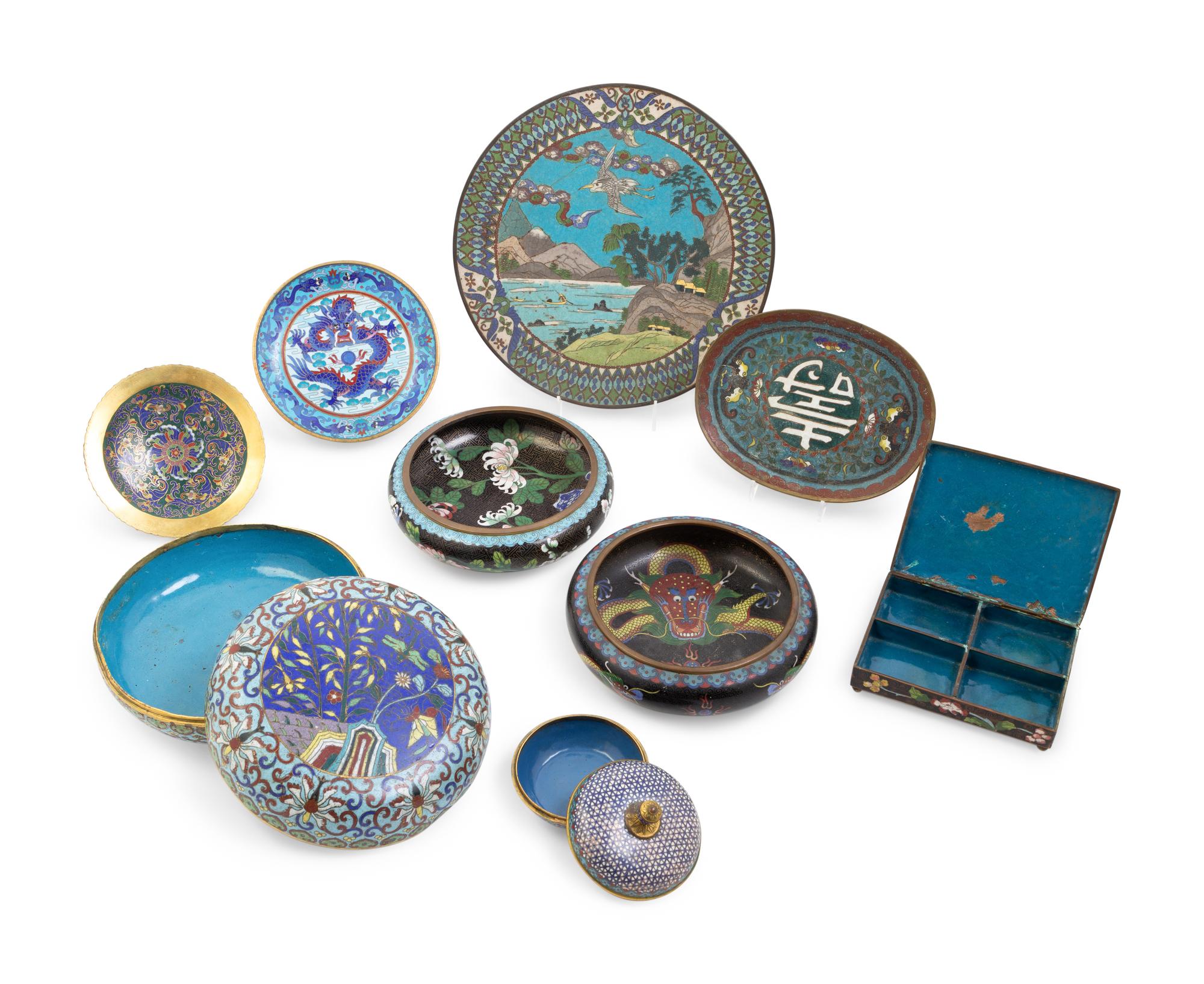 Nine Chinese Cloisonné Enamel Articles
