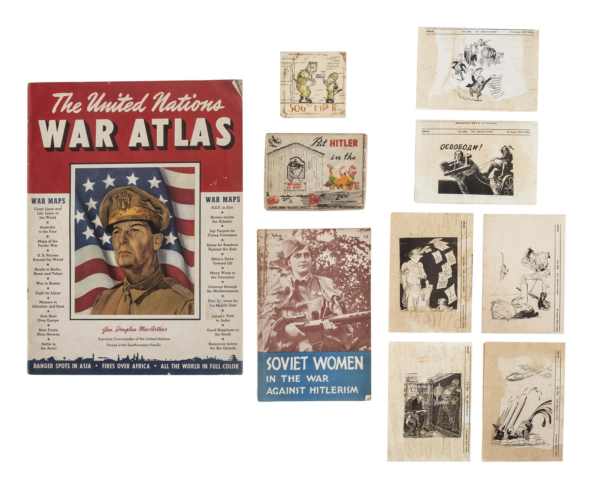 [WORLD WAR II]. A collection of 14 miscellaneous objects relating to Allied Powers, including: