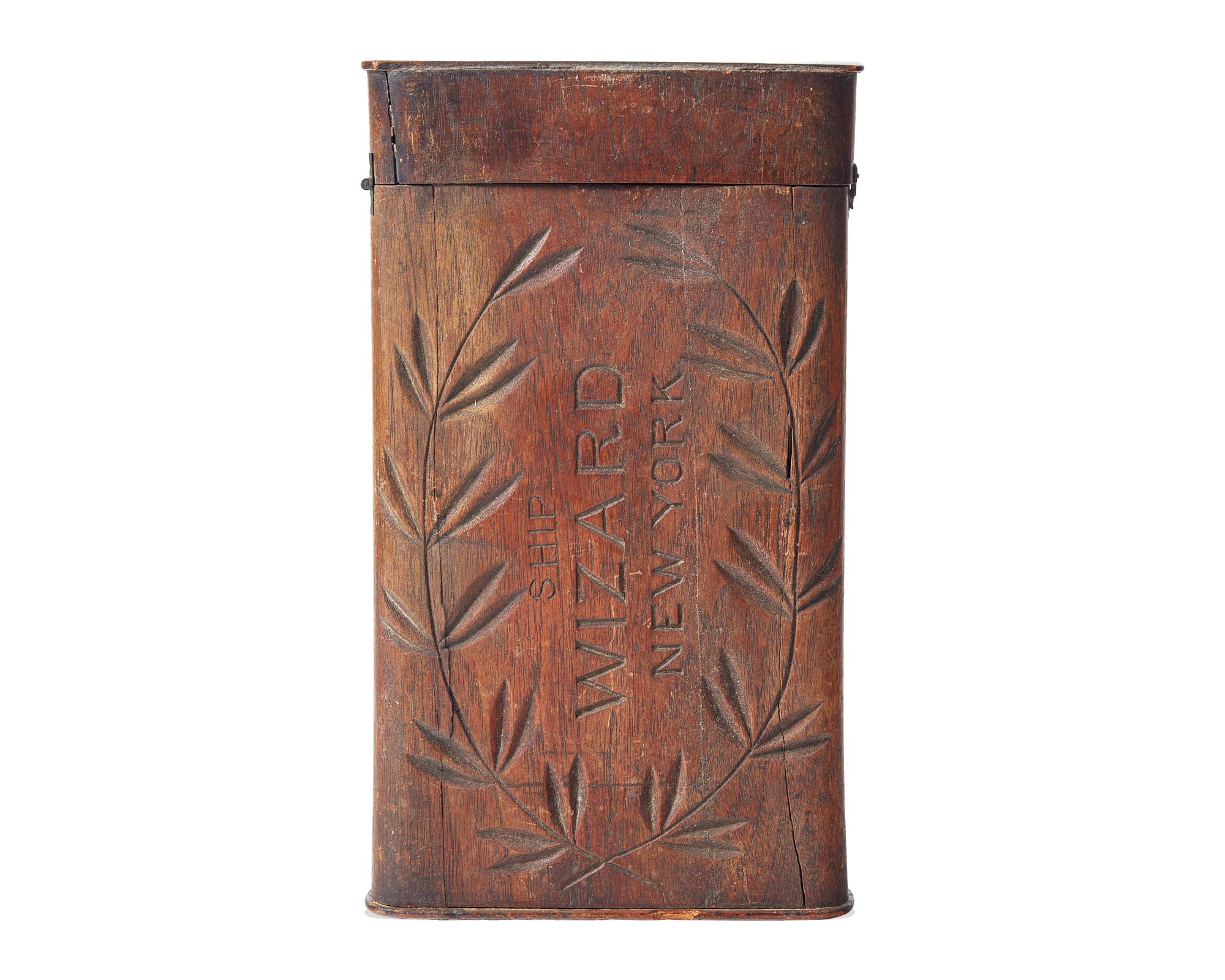 A China Trade Carved Teak Chart or Agent Box For The Ship Wizard Of New York