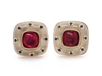 A Pair of Yellow Gold and Multigem Earclips,