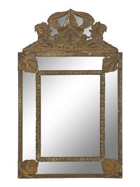 A Dutch Chased Brass Cushion Mirror with Nautical Motif