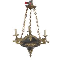 A French Empire Style Gilt Bronze and Black-Painted Three-Light Chandelier
