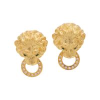 YELLOW GOLD AND DIAMOND LION EARCLIPS