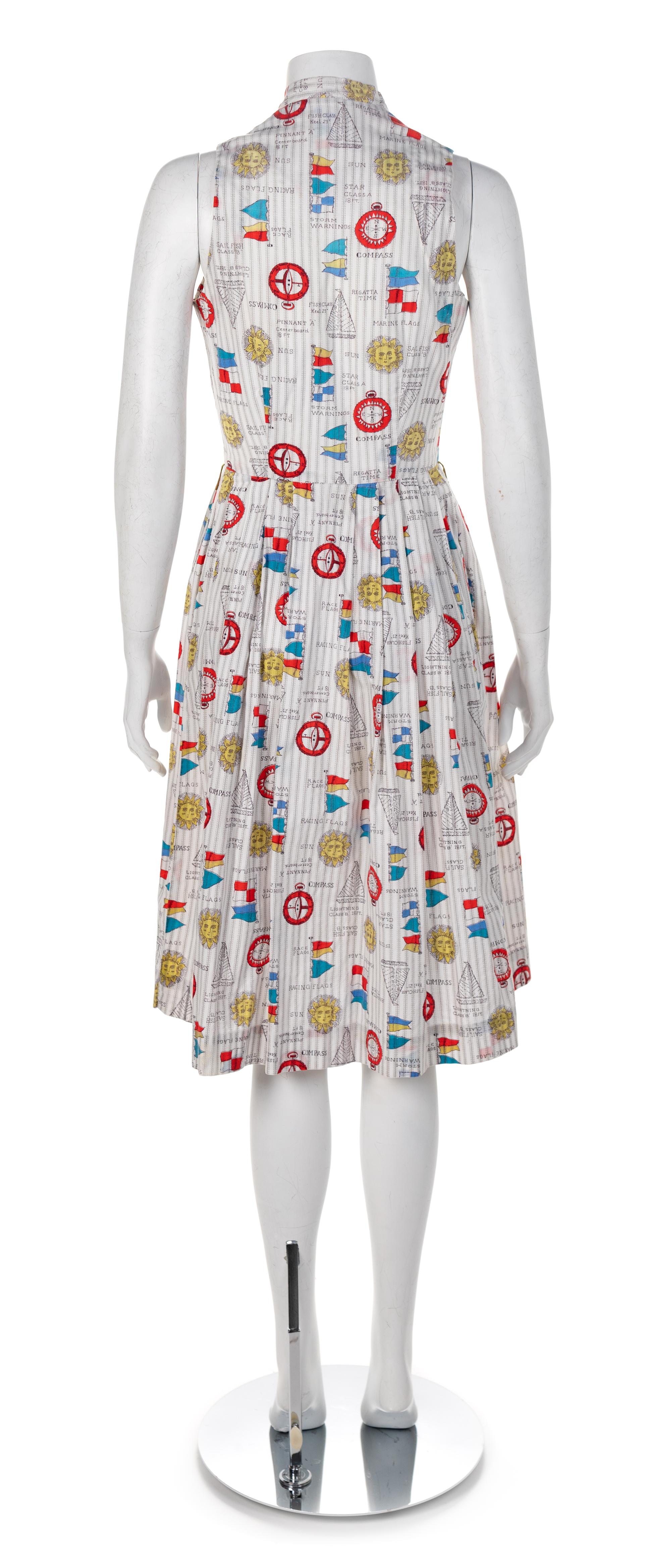 Walden Classics Sleeveless Nautical Print Dress, 1960s No size label