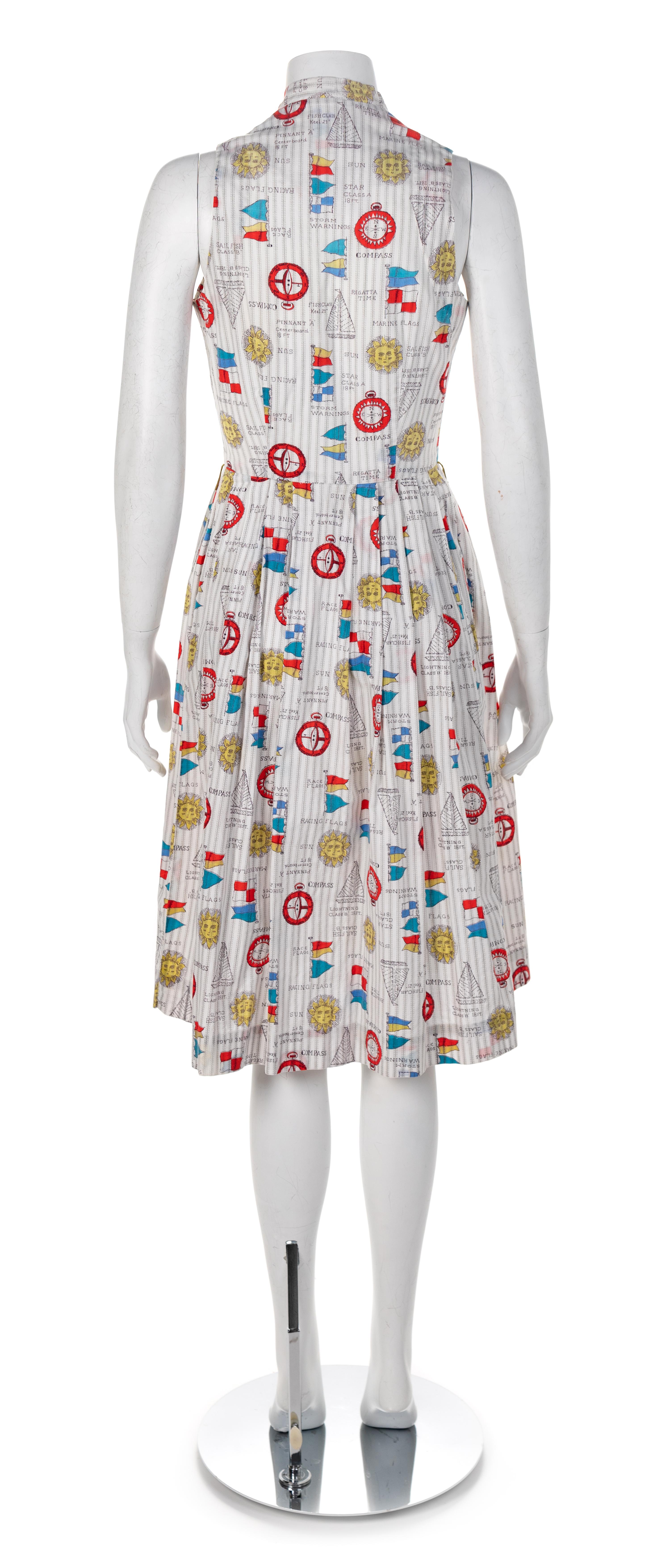 Walden Classics Sleeveless Nautical Print Dress, 1960s No size label