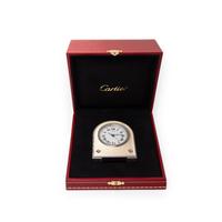 CARTIER, REF. 2746 STAINLESS STEEL AND ENAMEL ALARM CLOCK