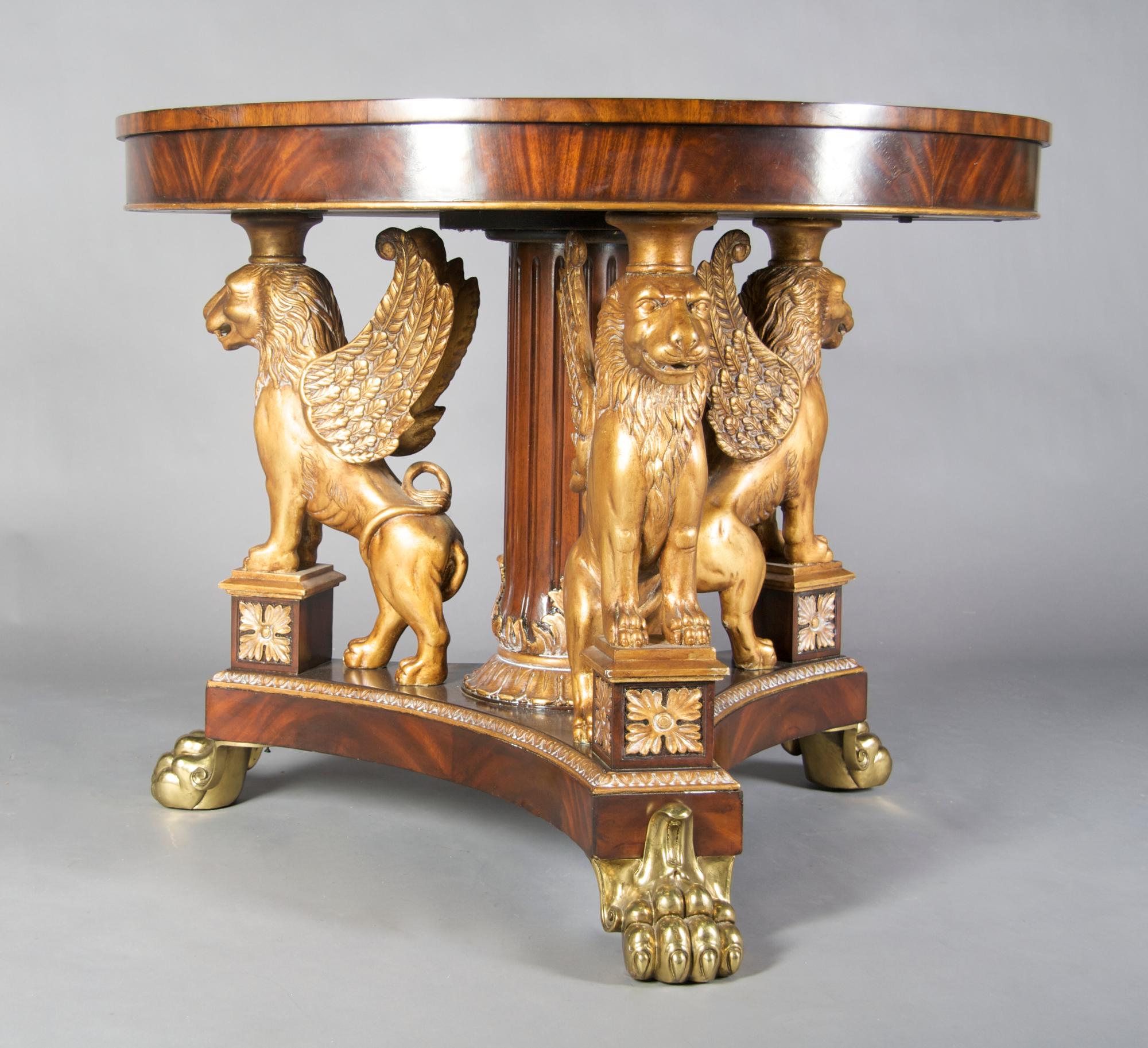 An Empire Style Mahogany Center Table, Height 32 1/2 x diameter 40 inches.