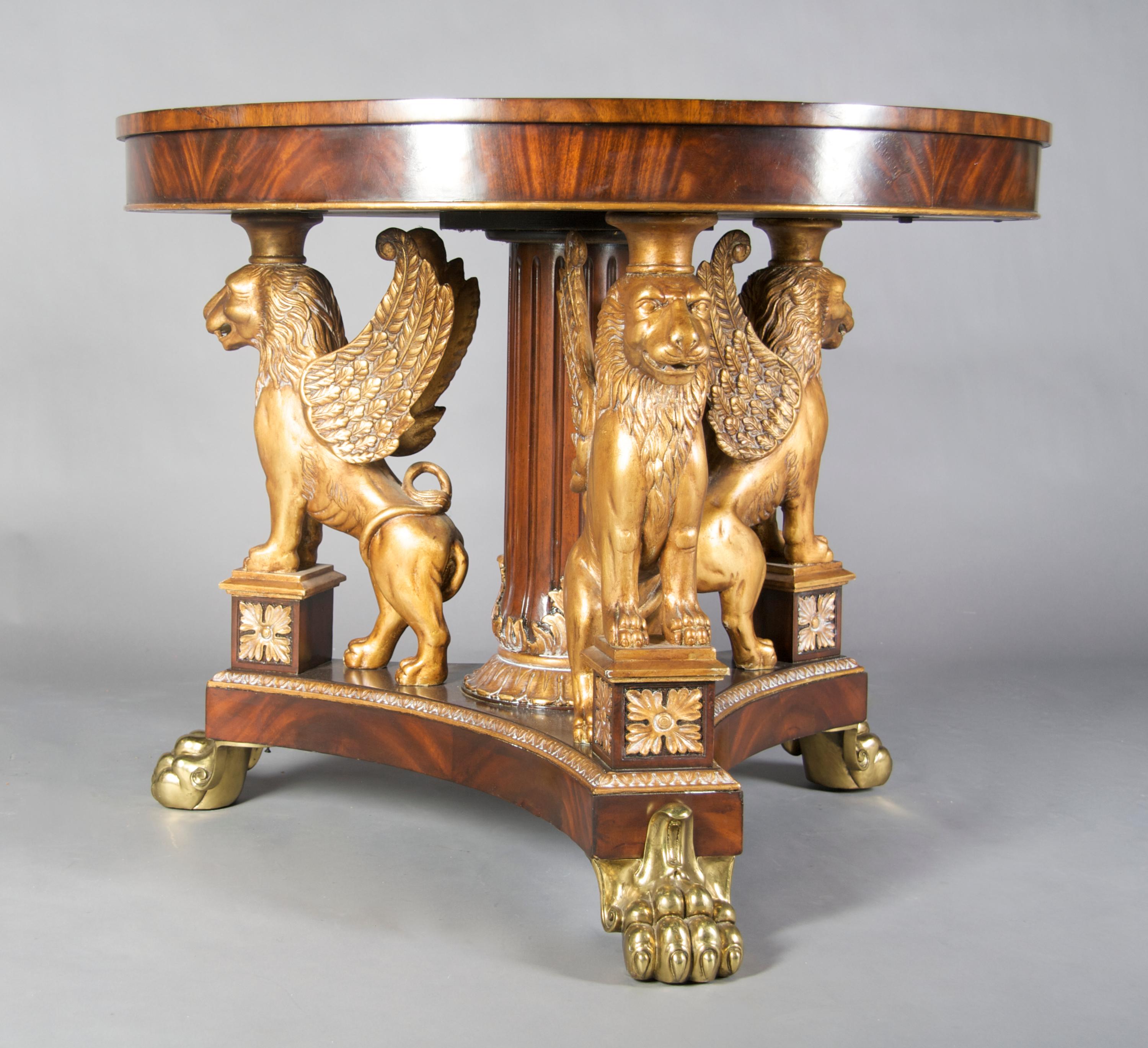 An Empire Style Mahogany Center Table, Height 32 1/2 x diameter 40 inches.