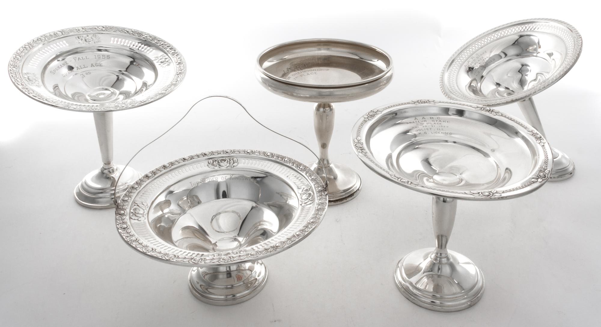 A Collection of Five American Silver Articles, , comprising three compotes, a presentation basket and a presentation dish, by various m