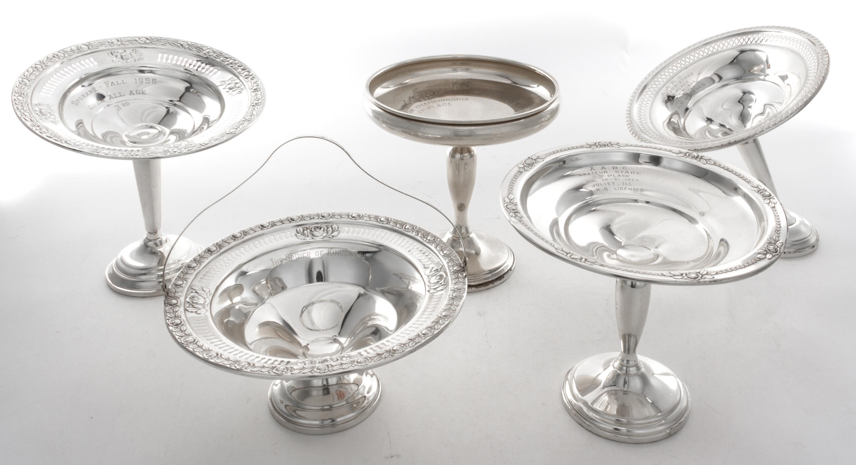 A Collection of Five American Silver Articles, , comprising three compotes, a presentation basket and a presentation dish, by various m