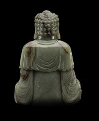A Chinese Celadon Jade Figure of Medicine Buddha
