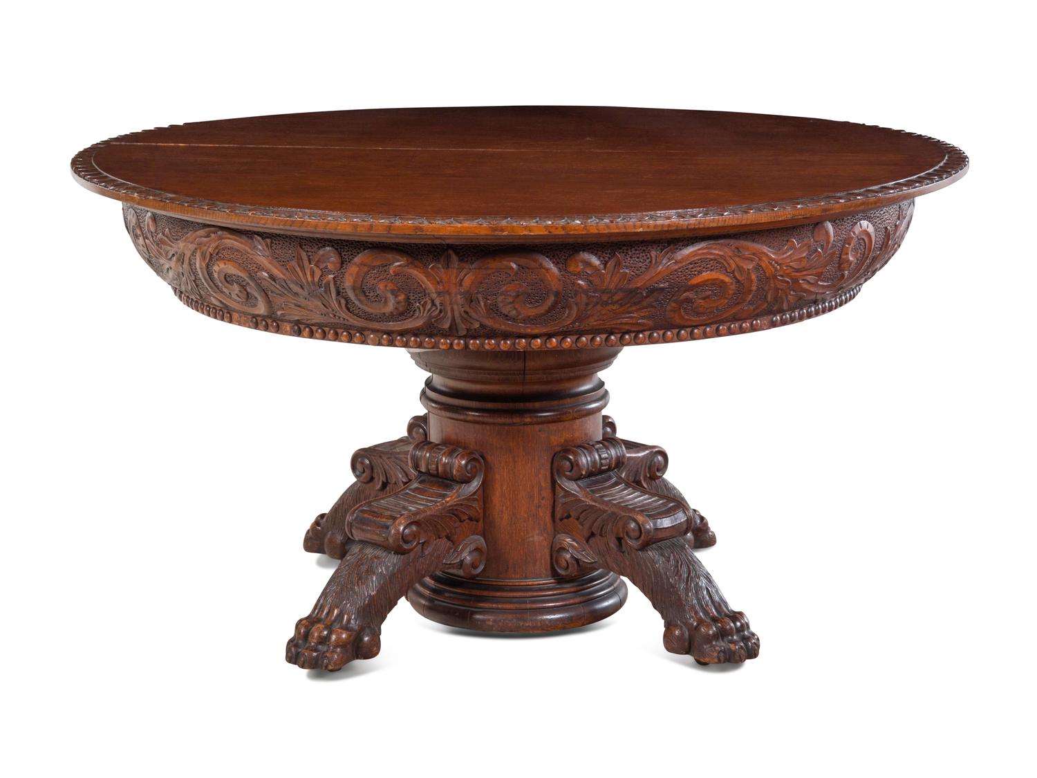 A Renaissance Revival Carved Oak Extension Table