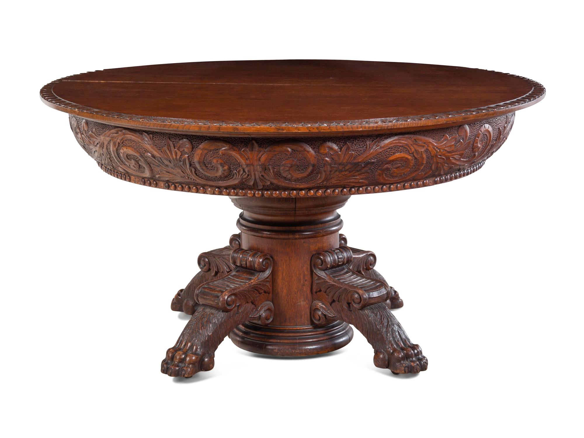 A Renaissance Revival Carved Oak Extension Table