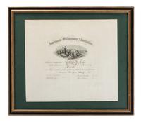 [SLAVERY & ABOLITION]. TAPPAN, Lewis (1788-1873). American Missionary Association certificate signed ("Lewis Tappan"). New York, 7 March 1860.