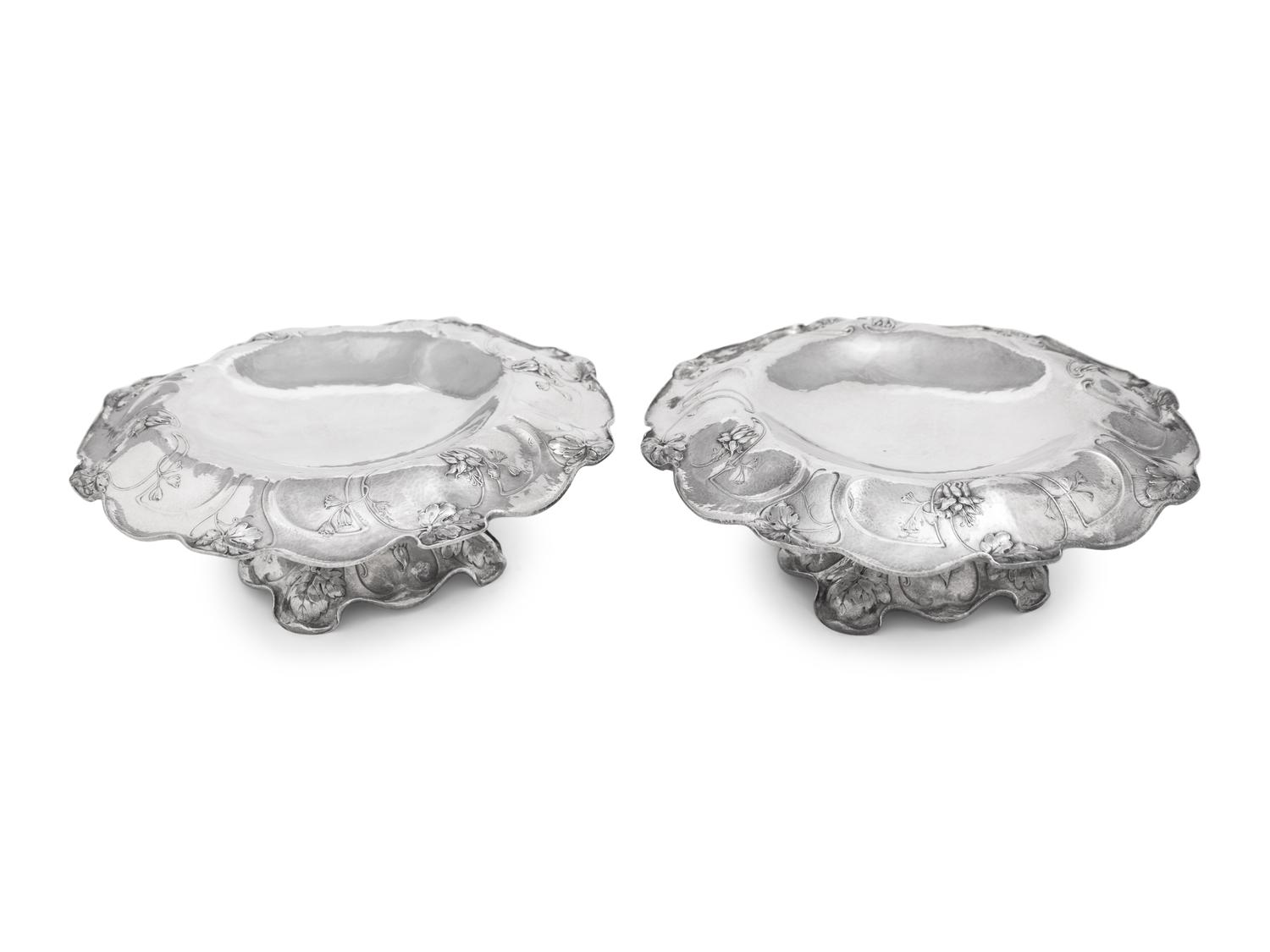 A Pair of Gorham Martelé Silver Compotes