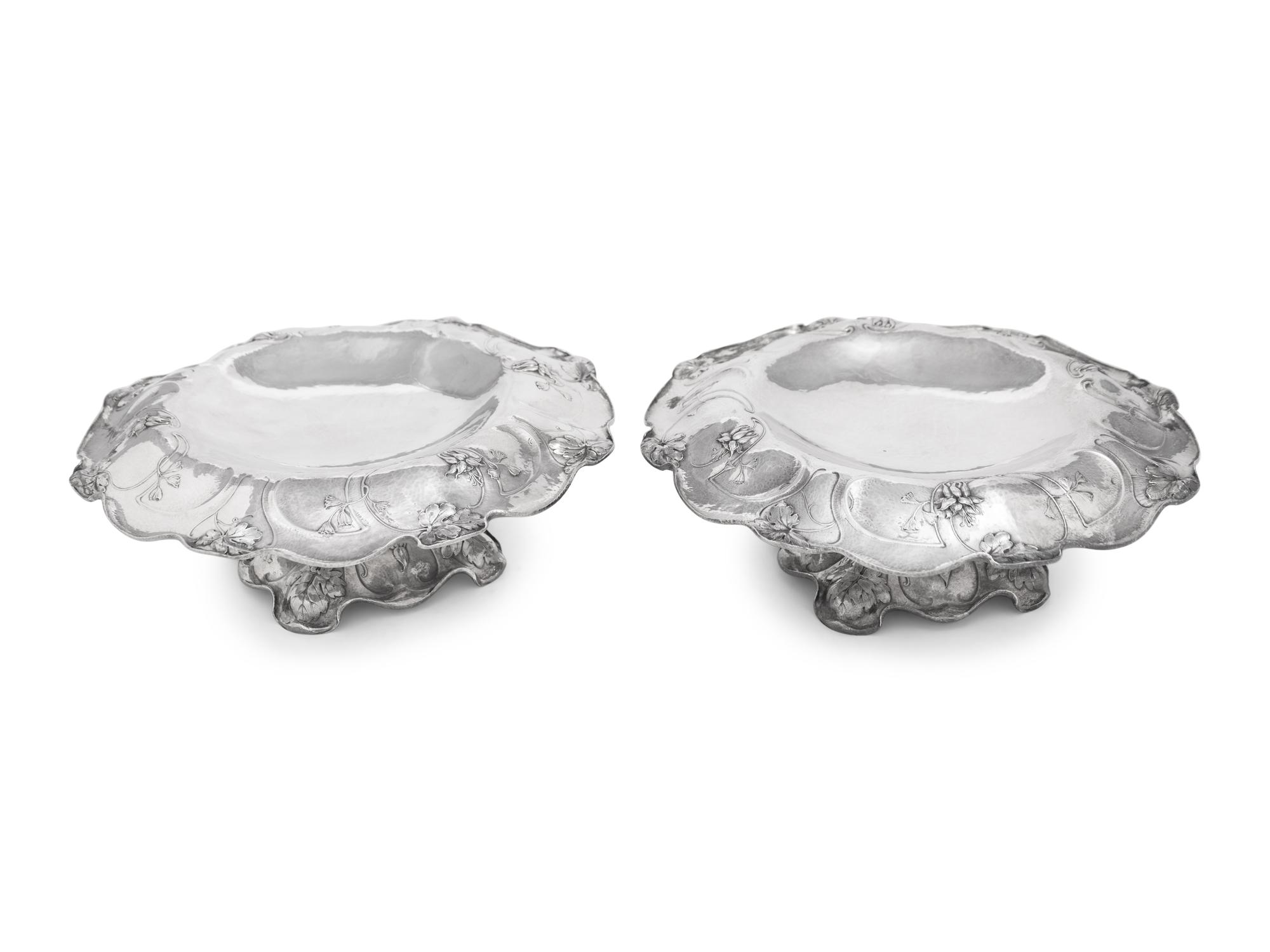 A Pair of Gorham Martelé Silver Compotes