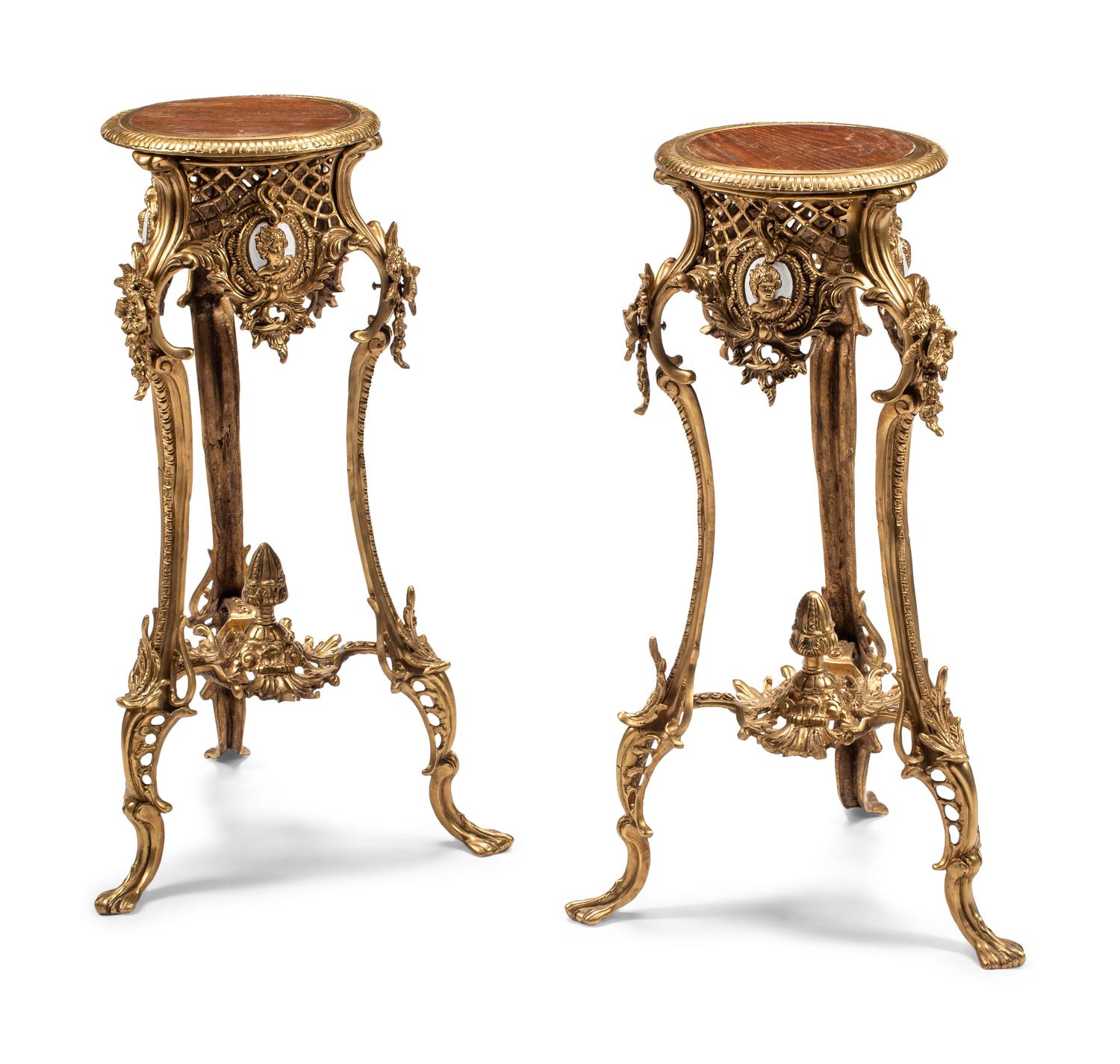 A Pair of Continental Gilt Bronze Stands