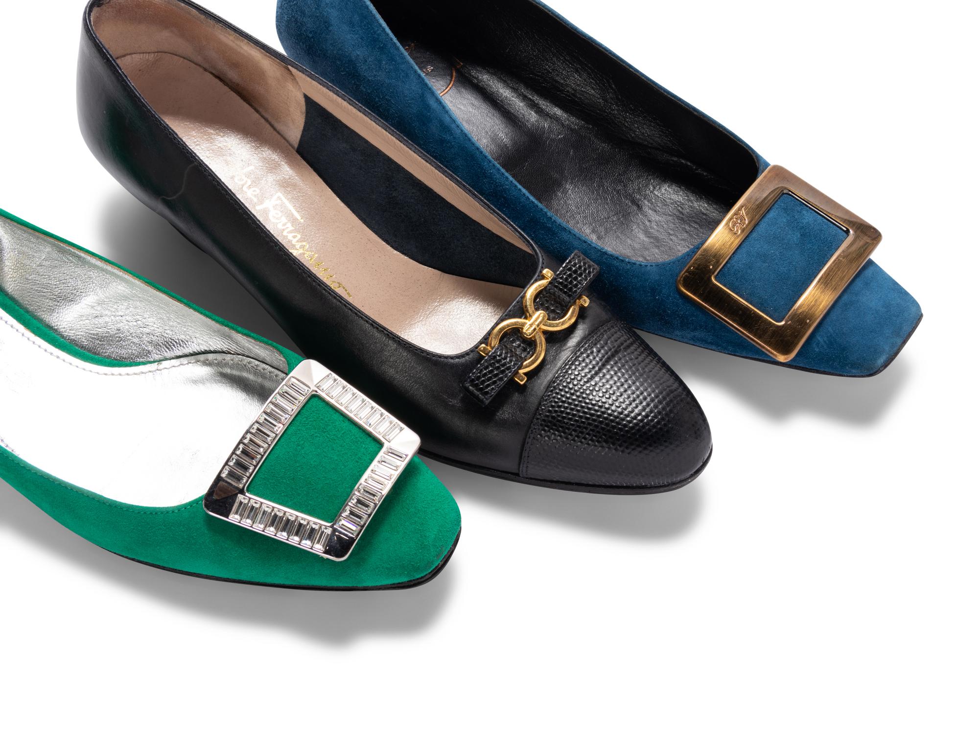 Three Pairs of Designer Shoes; One Roger Vivier, One Prada, One Salvatore Ferragamo, 2000-2010s