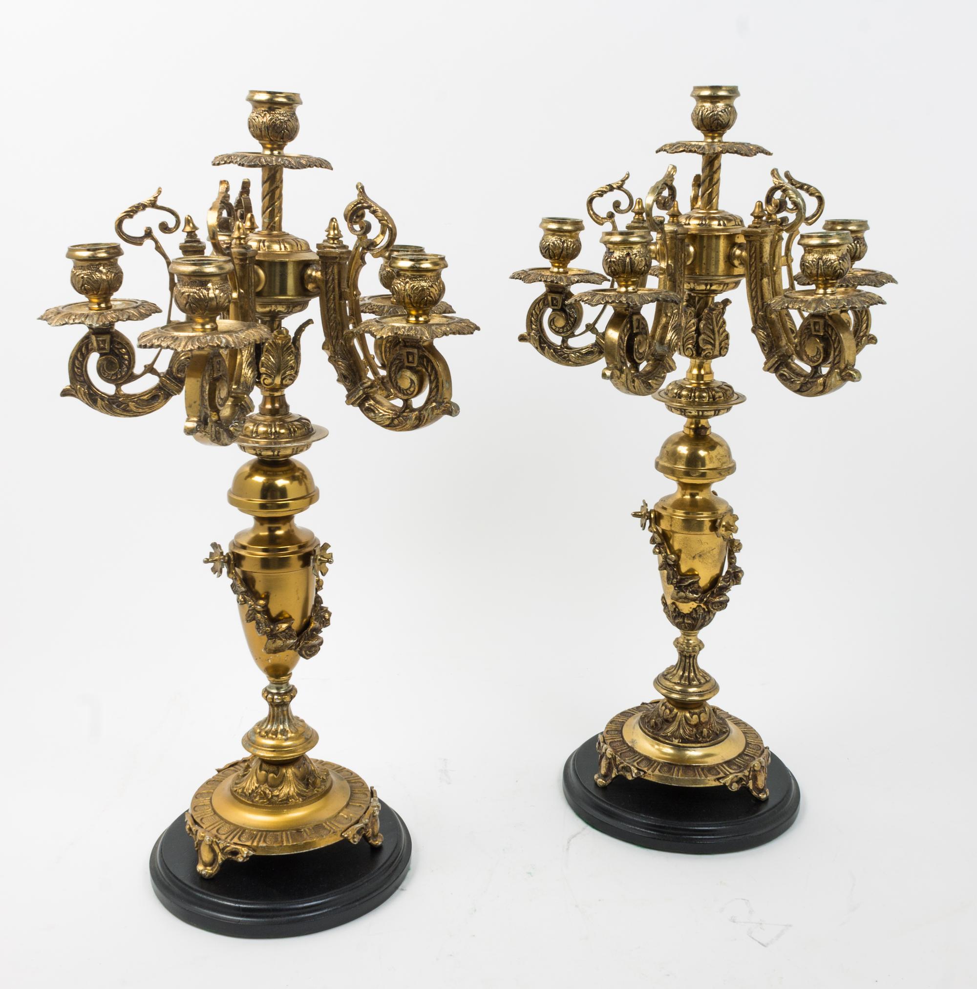 A Pair of Victorian Style Gilt Metal Six-Light Candelabra Height 19 1/2 inches. — MID-20TH CENTURY