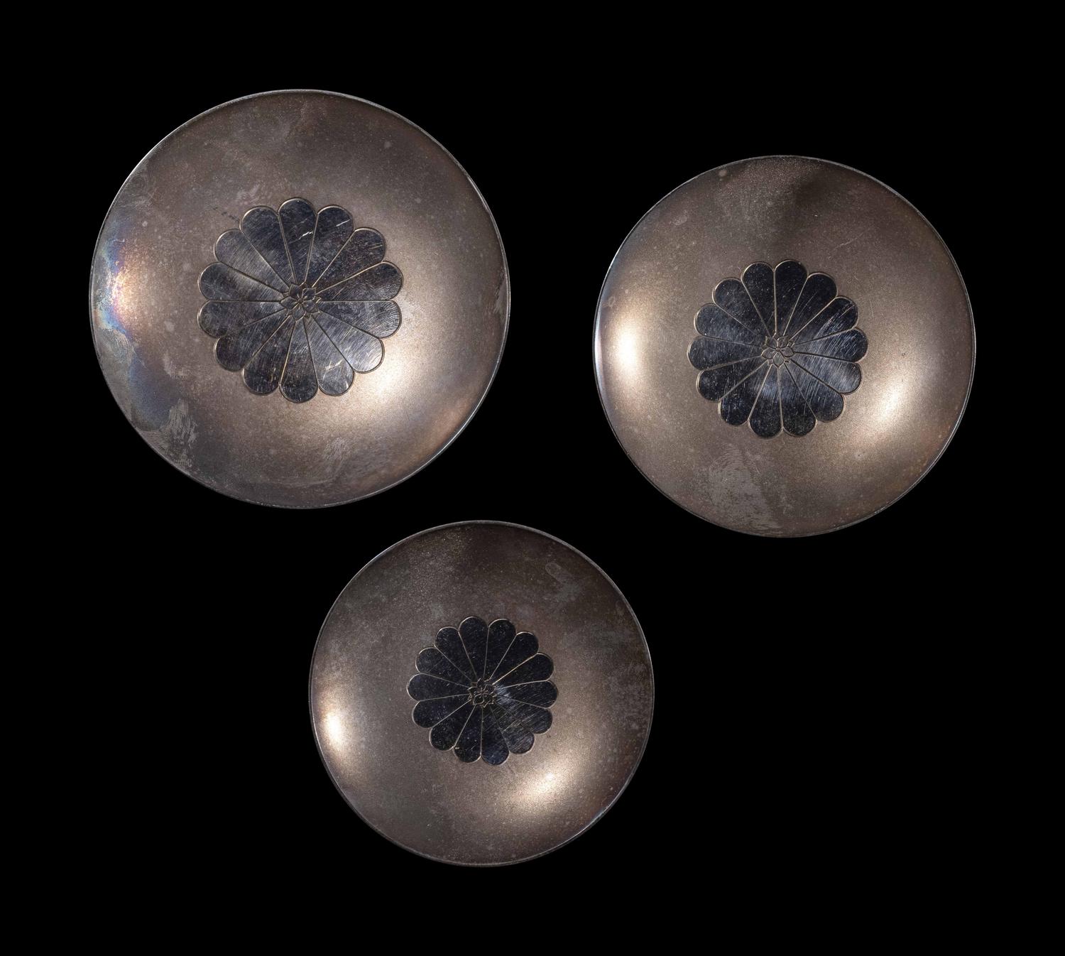 A Set of Three Japanese Silver Sake Cups